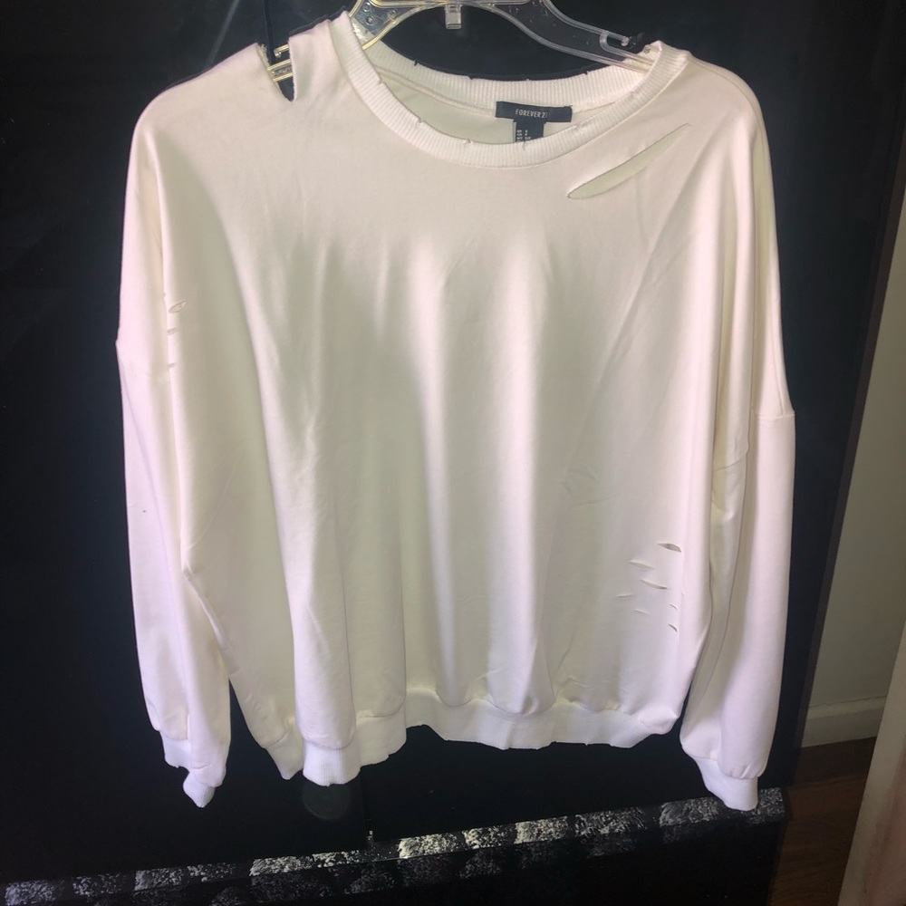 Oversized white distressed long sleeve